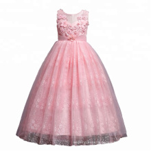 Hot Selling Wholesale Sleeveless Children Kids Girls Boutique Clothing Elegant Embroidered Flowers Bowknot Birthday Girl Dress